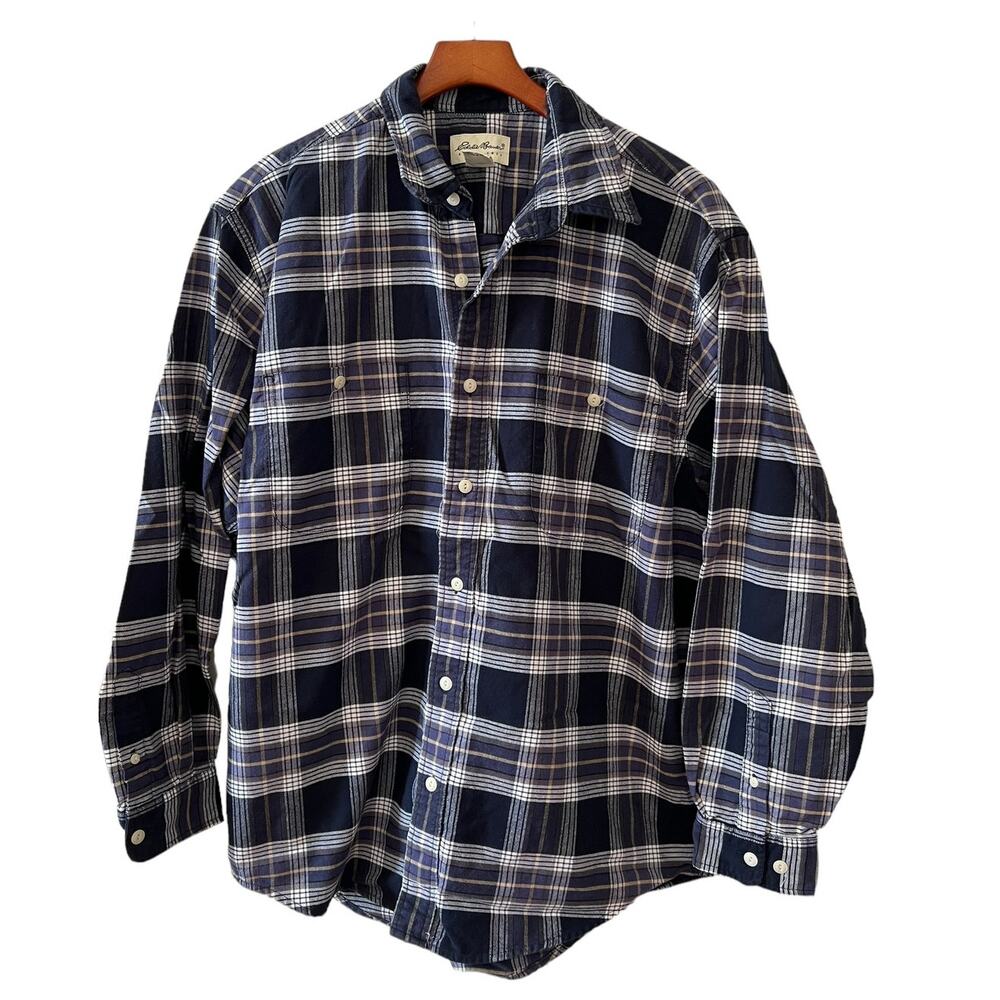 Eddie Bauer Casual Blue Plaid Button Down Shirt L